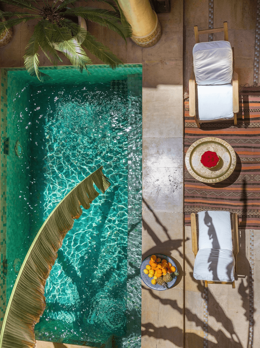 Riad Azoulay — piscine et patio de l’établissement, à Marrakech