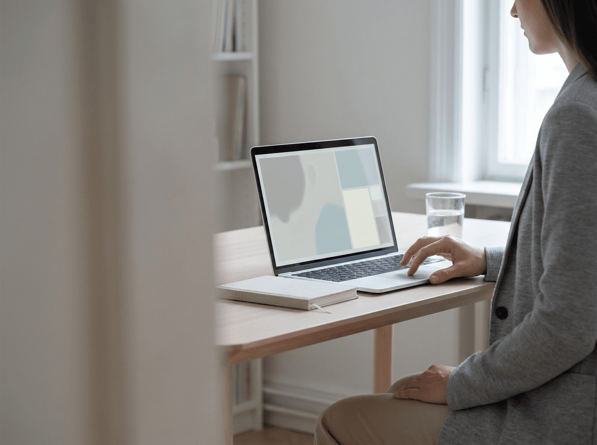 Personne travaillant sur un ordinateur portable dans un bureau clair