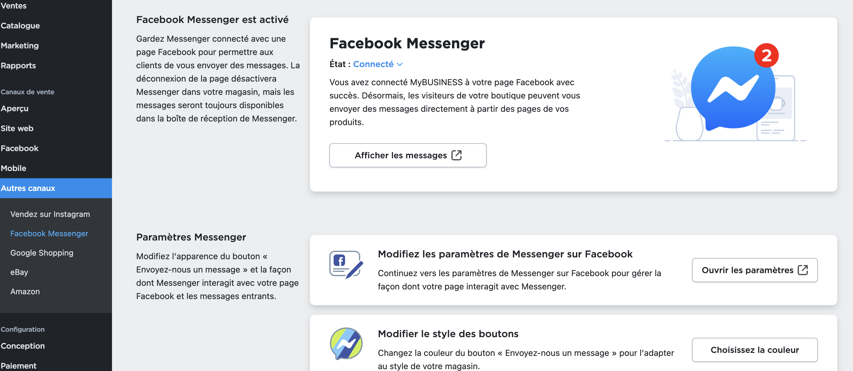 Facebook Messenger connecter votre boutique e-commerce à Facebook